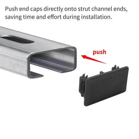 Protective black end caps for Unistrut channel ends deliver secure coverage, reduce sharp edges, and extend life of your strut setup