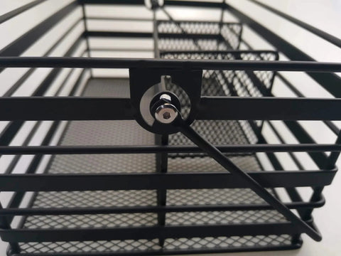 Close-up of Stainless Steel Utensil Basket, Dishwasher, Flatware Basket, Black, showing locking handle and mesh compartments.