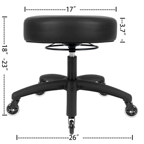 Side view of Round 17 Inch Vinyl Table Height Stool With 360 Degree Swivel Heavy Duty Lab Medical Garage Home Spa Chair