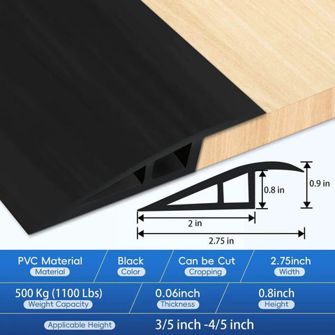 Vinyl Floor Transition Strip Door Threshold Self Adhesive 36 inch, black edge-reducer for smooth doorway transition, dimensions shown.