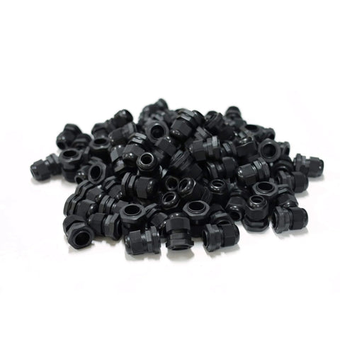 Pile of PG13.5 Waterproof Cable Gland Connector Black Adjustable IP68 M20 Plastic Cable Gland with Locknut and Rubber Ring for 6 and 12mm Wire