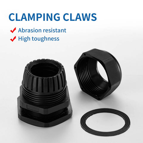 Clamping claws from Waterproof Cable Gland Kit 50 Pcs Adjustable 3 To 16mm With Gaskets In PP Box Includes PG7 PG9 PG11 PG13.5 PG16 PG19 Plastic