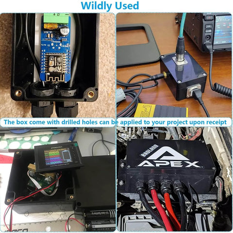 Outdoor IP67 Waterproof Electrical Box In Black ABS Junction Box With Cable Glands For DIY Projects Weatherproof Power Enclosure For Electronics Durable Easy Install 7.9 X 4.7 X 3 Inches (200 X 120 X 75 Mm) Built In Sealing Gasket in various electronic setups.
