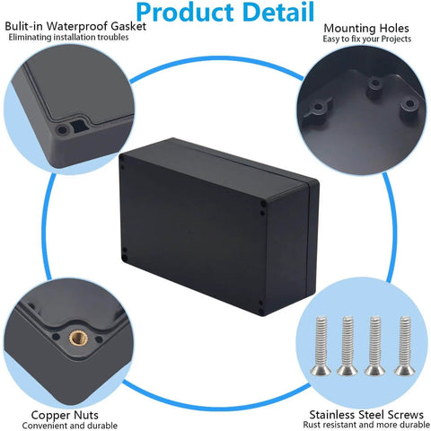 Outdoor IP67 Waterproof Electrical Box In Black ABS Junction Box With Cable Glands For DIY Projects Weatherproof Power Enclosure
