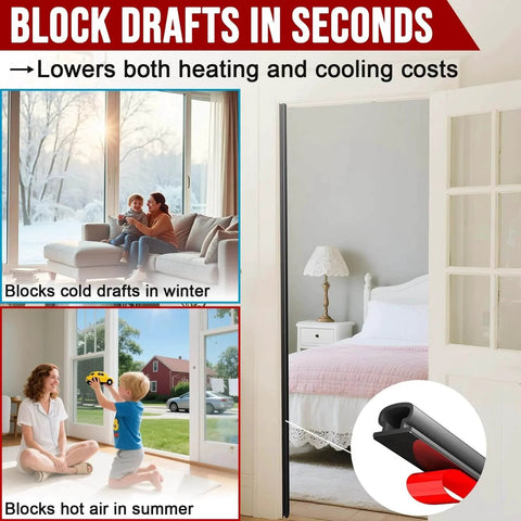 Weather Stripping Door Seal - 23 Ft Self-Adhesive TPE Rubber Door Seal Strip for Door Frame/Window Seal in home setting
