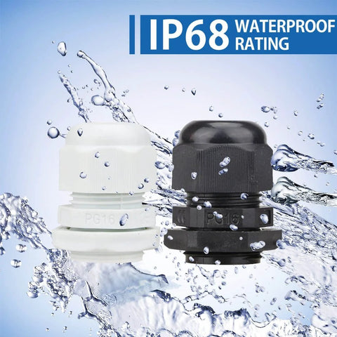 Must Have All Purpose Nylon Waterproof Cable Gland Kit 30 Pack Adjustable 3.5 To 13mm Glands PG7 PG9 PG11 PG13.5 PG16 For Electrical Enclosures Outdoor Industrial Projects With Multiple Sizes And Easy Tighten Fit shown.
