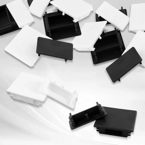 End Caps For Strut Channel 1-5/8 Inch By 13/16 Inch Black Square PVC Cap Protects Unistrut Channel Ends From Scratches Debris And Impacts, Provides Vibration Resistant Fit, Protective Cover For Metal Tubing, 50 Pack scattered black and white caps.