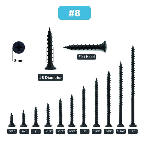 #8 x 3/4 Inch Black Phosphate Stainless Steel Wood Screws flat truss head self tapping drywall screws for wood, plastic, soft metal