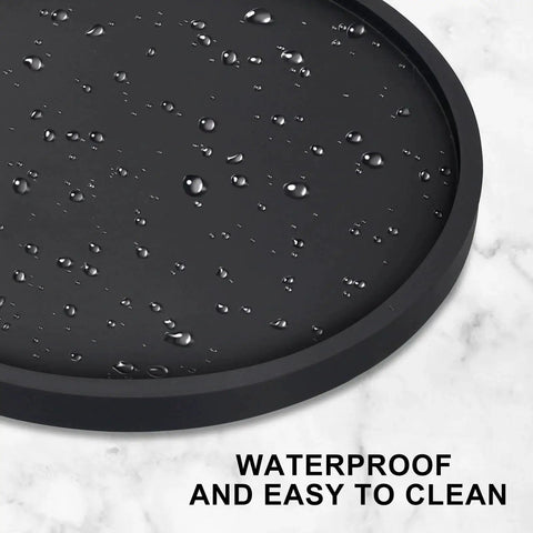 Round Wooden Bathroom Tray With 360 Degree Silent Rotation Lazy Susan Turntable showing water-resistant feature.