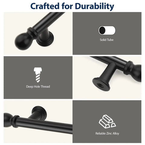 Close-up of 10 Pack 3 Inch 76mm Black Cabinet Pulls Heavy Duty Zinc Alloy Handles with solid tube and deep hole thread design.