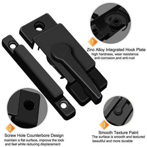 Protect family and home with this durable black window sash lock set for vertical and horizontal sliders in zinc alloy with cam-action latch.