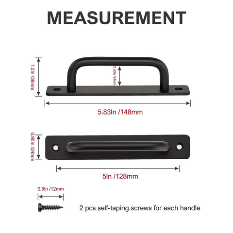 Barn Door Handles 2 Pack Sliding Door Handle 5" Hole Center Barn Door Handles Black Cabinet Handles Door Pull Handle Zinc Alloy Door Pulls Measurement