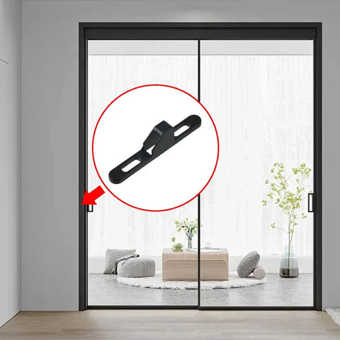 Two Pack Black Sliding Door Keeper Hardware Zinc Alloy Sliding Glass Door Lock Keeper With Screws installed on glass door