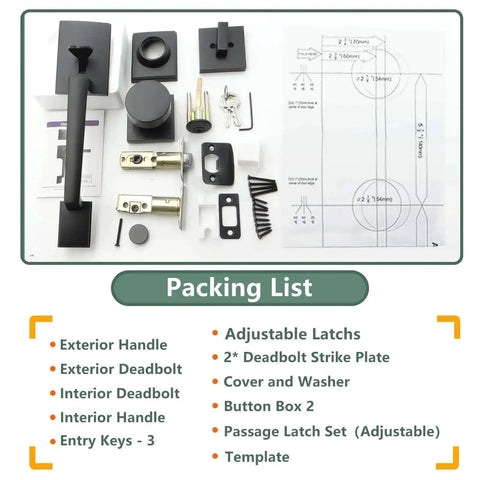 All In One Front Door Lock Set With Black Zinc Alloy Handleset Exterior Entry Deadbolt Heavy Duty Door Knob hardware and installation template
