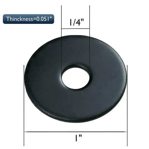 1/4 X 1 Inch Black Zinc Plated Fender Washer for Screws and Bolts with dimensions shown