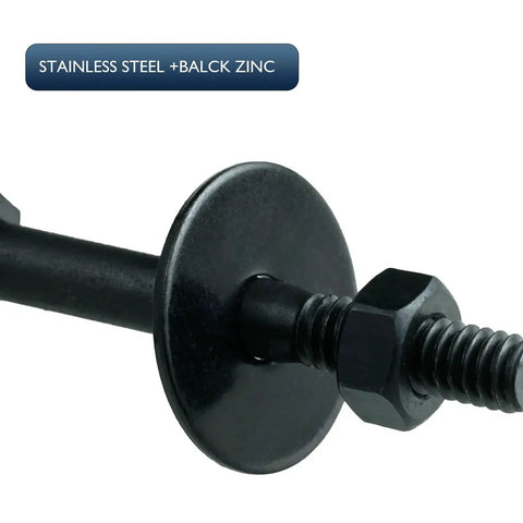 Close-up of 1/4 X 1 Inch Black Zinc Plated Fender Washer For Screws And Bolts, installed on a threaded rod.
