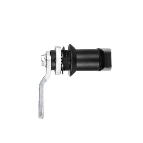 Side view of durable zinc alloy T-handle door lock set with black corrosion-resistant finish; suitable for RVs and trailers.