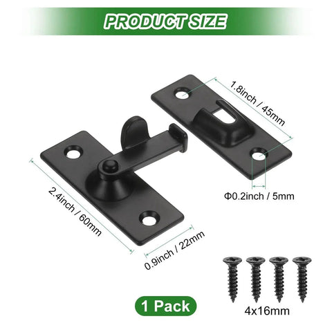 1 Pack Flip Gate Latch 2 4 Inch Stainless Steel Right Angle Slide Lock With Screws 90 Degree Latch in black finish, product size display