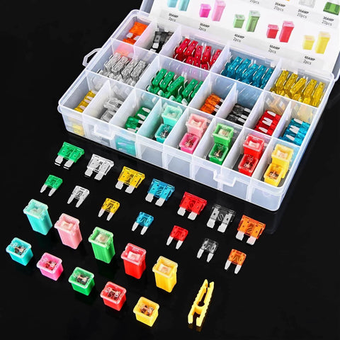 All-In-One Blade Jcase Car Fuse Assortment Kit With 250 Fuses In Standard Mini Low Profile And Tall Profiles 5A To 60A Includes Box