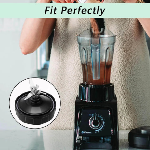 Woman using countertop blender with 3.94 Inch Rubber Gasket Replacement Seal Kit With Brush And Hook installed, close-up of blade and base.