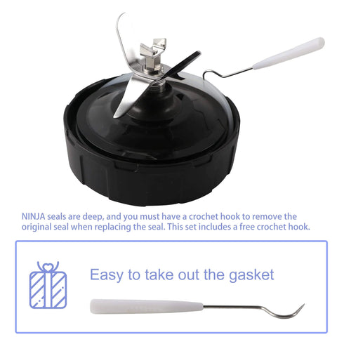 Blender blade with gasket and crochet hook for Six Pack 10 Cm Silicone Gaskets O Ring Sealing Replacements For Ninja Blender Leak Proof Seals 3.9 Inch Diameter Durable Food Grade Dishwasher Safe Easy Fit Model BL480 BL680 BL910 CT680