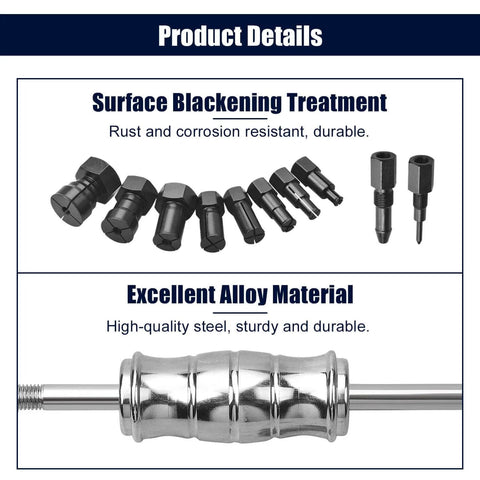 12pcs Blind Hole Collet Bearing Puller Set with Expandable Collets and Slide Hammer, rust-resistant steel details