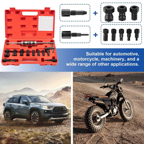 12pcs Blind Hole Collet Bearing Puller Set with Slide Hammer and Expandable Collets 8-32mm for automotive and motorcycle use.