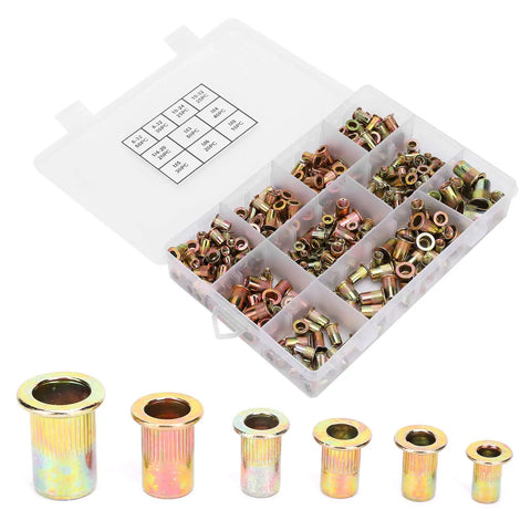 300 Piece Blind Rivet Nut Set In Plated Zinc Steel For Metal Plates And Pipes Multiple Sizes Durable Fastening Kit