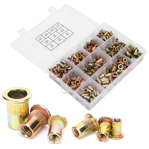 Blind Riveting Nuts Set 300 Pcs Color Plated Zinc Steel For Metal Plates Pipes Automotive Industrial Assembly Display