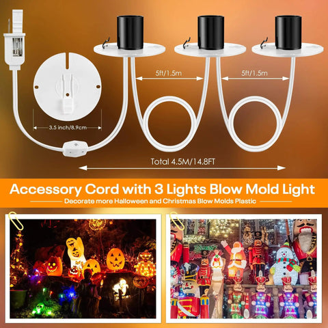 MB48 Blow Mold Light Kit Replacement With 3 Socket Accessory Cord, 14.76 Ft E27 Light Cord With Switch And Fuse for Halloween