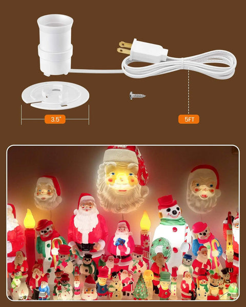 Blow Mold Light Kit Replacement for Outdoor Holiday Decor with E26 E27 socket, 3.5 inch light plate, 5 foot cord, for Santa and snowmen figures.