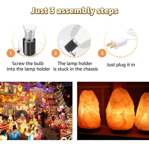 Three assembly steps for Two Pack Blow Mold Light Kit Replacement For Halloween And Christmas Decor With E27 E26 Socket