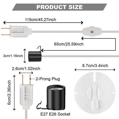 Replacement Blow Mold Light Kit With 5 Foot Cord And No Fuss On Off Switch For E27 E26 Bulbs size chart and socket details