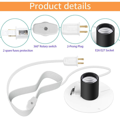 Replacement Blow Mold Light Kit With Switch Fuse Plug For E26 E27 Bulbs 59 Inch Cord details showing components