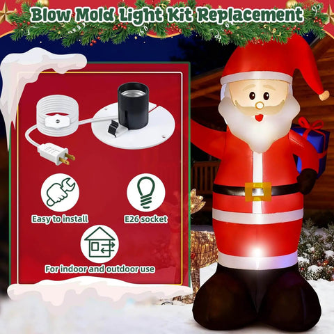 Image of a Santa Claus figure with Two Pack Blow Mold Light Kit Replacement for E27 E26 base bulbs showing the kit components and uses.