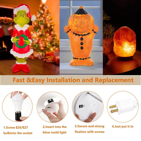 Six Foot Cord Blow Mold Light Kit Replacement with E26 E27 Socket installation steps for Gemmy outdoor decor