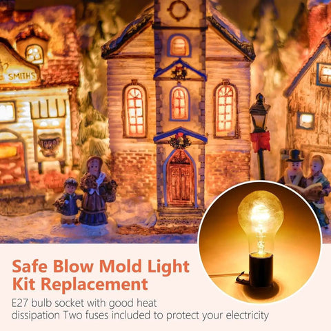 Blow Mold Light Kit Replacement For Indoor Outdoor Use E27 E26 Single Light Cord illuminating Christmas village display
