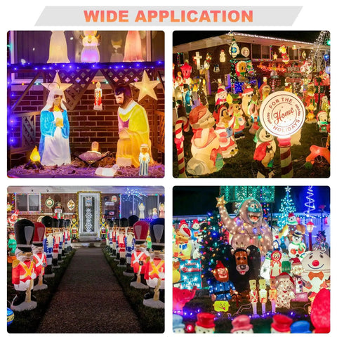 Outdoor display with replacement blow mold light kit featuring holiday figures and decorations, using E27 bulbs for Christmas village decor.