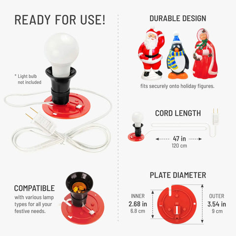 4 Pack Blow Mold Light Kit Replacement Cords With Red Plates For Vintage Style Halloween Christmas And New Year Blow Mold Decor