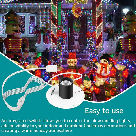 Replacement Blow Molded Light Wire Kit 4.9 Feet 120V with Switch and Plug for E26/E27 Bulbs displayed with Christmas decorations.