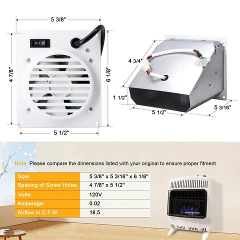 Blower Fan Kit For Mr Heater 20,000 To 30,000 BTU Vent Free Heaters 2016 To Present Replacement F299201 Accessory dimensions diagram