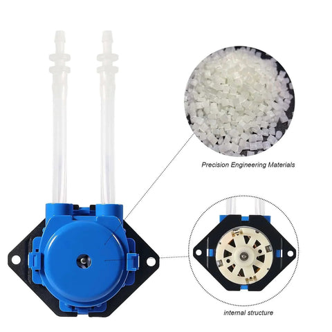 2PCS 12V DC Dosing Pump Peristaltic Dosing Head Low Flow Peristaltic Pump Liquid Small with Connector, blue pump detail