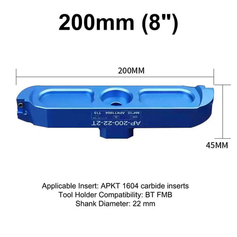 Pro Grade 90 Degree Dual Insert CNC Fly Cutter For BT FMB22 Tool Holder, 8 Inch 200mm, Lightweight 6061 Aluminum Anodized Finish