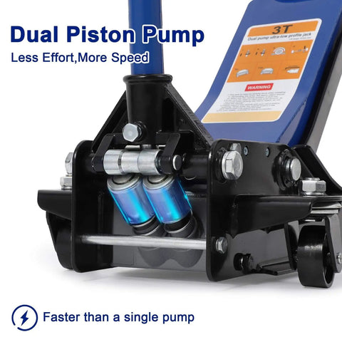 Close-up of Low Profile 3 Ton Hydraulic Floor Jack With Dual Piston Quick Lift For Cars Trucks SUVs GarveeTech, showing dual piston pump.