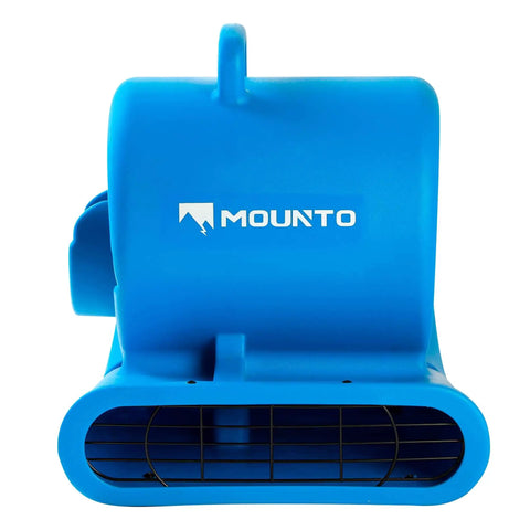 Front view of a blue Powerful One Third HP Air Mover Blower With 2000 CFM For Floors And Carpets 3 Speed Dual GFCI Outlets 25 Feet Cord Fan
