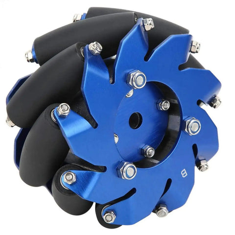 4 Inch Mecanum Wheel Omnidirectional Aluminum Drive Wheel With TPU Rollers For Robot Chassis, blue aluminum with black TPU rollers