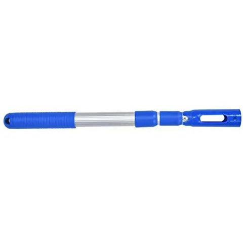 Professional Anodized Aluminum Telescopic Pool Pole 3 Piece Adjustable Expandable With Strong Grip Lock shown in blue aluminum.