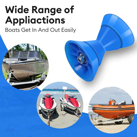 Image of 4 Inch Boat Trailer Bow Stop Roller With Half Inch Shaft for Boat Trailers, Blue Bow Roller, non-marking, non-scratching.