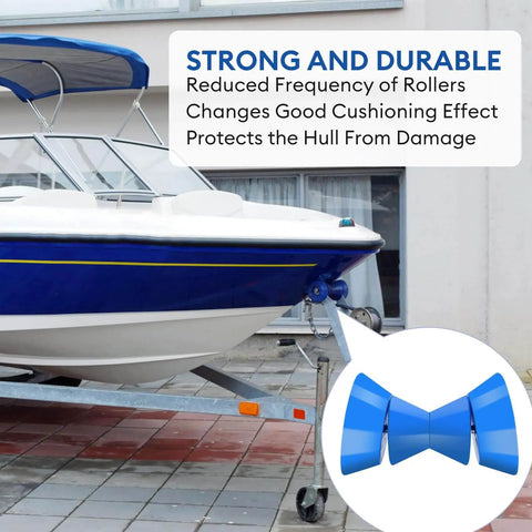 Three Inch Boat Trailer Bow Stop Roller With One Half Inch Shaft Blue Non Marking Non Scratch Bow Roller For Boat Trailers Built Tough And Durable To Keep Your Boat Safe During Launch Docking And Towing installed on boat trailer