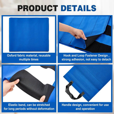 Adjustable Cargo Pallet Straps Bundle For Shipping And Storage Reusable Pallet Wrap Ties 19.3 Inch Wide By 15 Foot Long Bright Blue Oxford Fabric Easy To Use Alternative To Stretch Film, showing elastics, fasteners, and handle details
